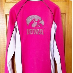 Iowa Women's Pink and White rhinestone zip up jacket M but fits like a large L.